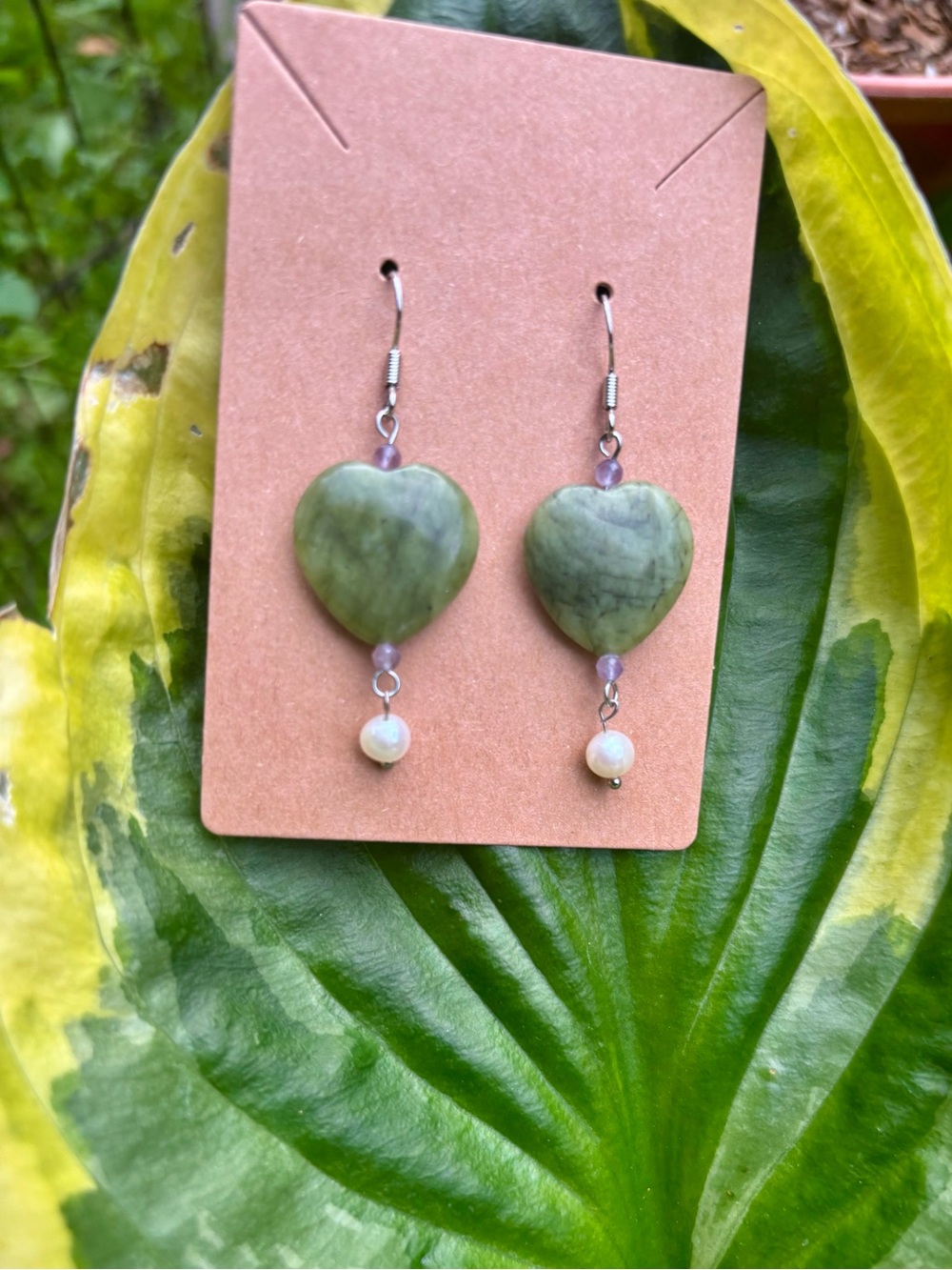 Jade heart earrings.